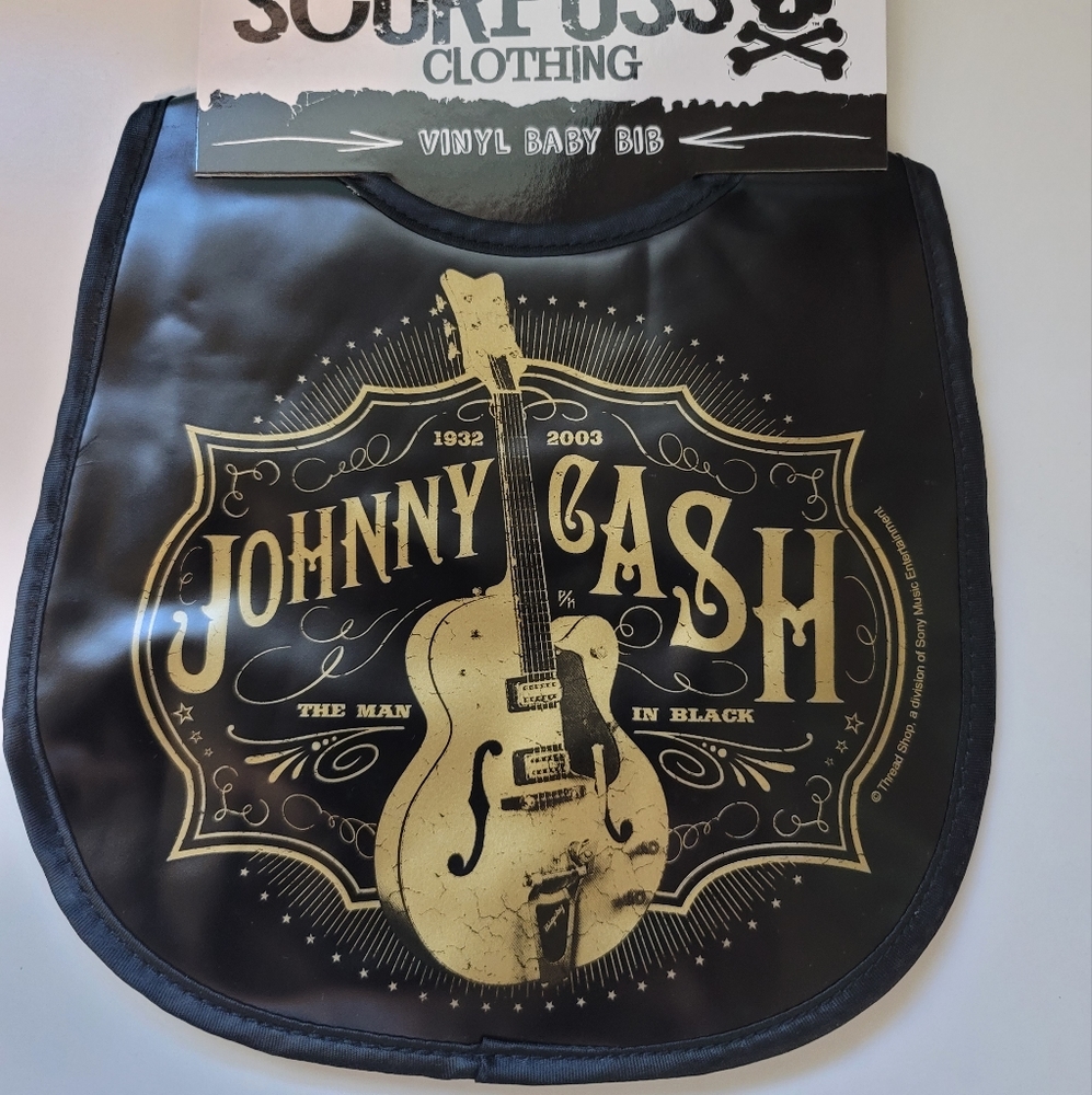 NWT Sourpuss Clothing Johnny Cash Vinyl Bib Toddler Baby